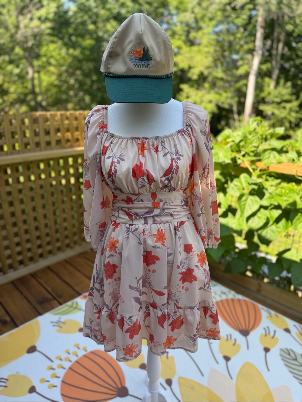 Floral Print Square Neck Mini Dress *HAT NOT INCLUDED*